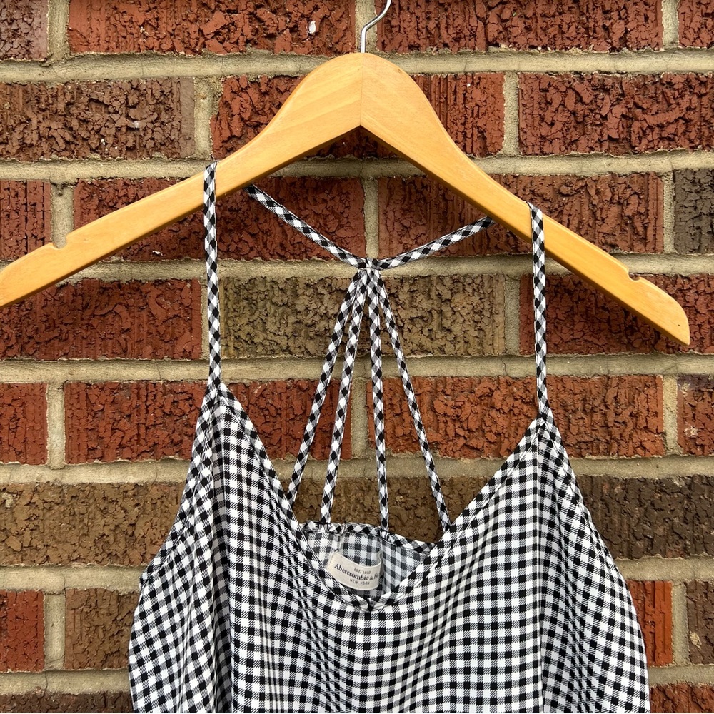 Abercrombie & Fitch Black and White Gingham Print Strappy Racerback Tank Top - Picture 2 of 4